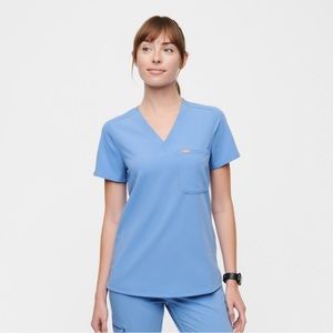 Figs Catarina One Pocket Scrub Top in Ceil Blue